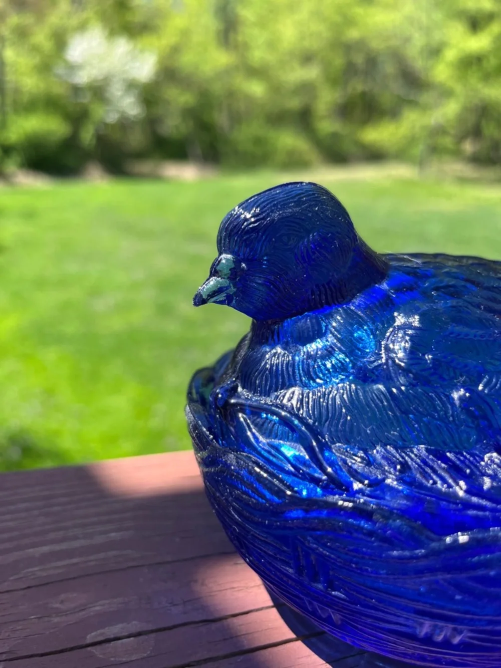 Cobalt Blue Bird On Nest 2 Piece Lidded Candy Dish Dove Robin